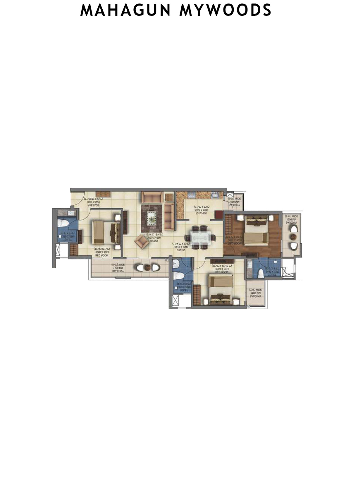 Mahagun Mywoods Aspen Unit 146 (Type  HIG-2) Floor Plan