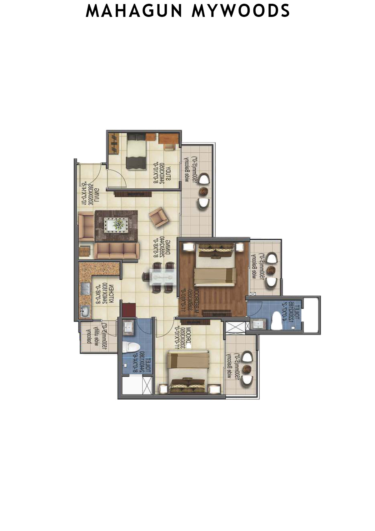 Mahagun Mywoods AxleWood Unit 229 (Type  HIG-1) Floor Plan