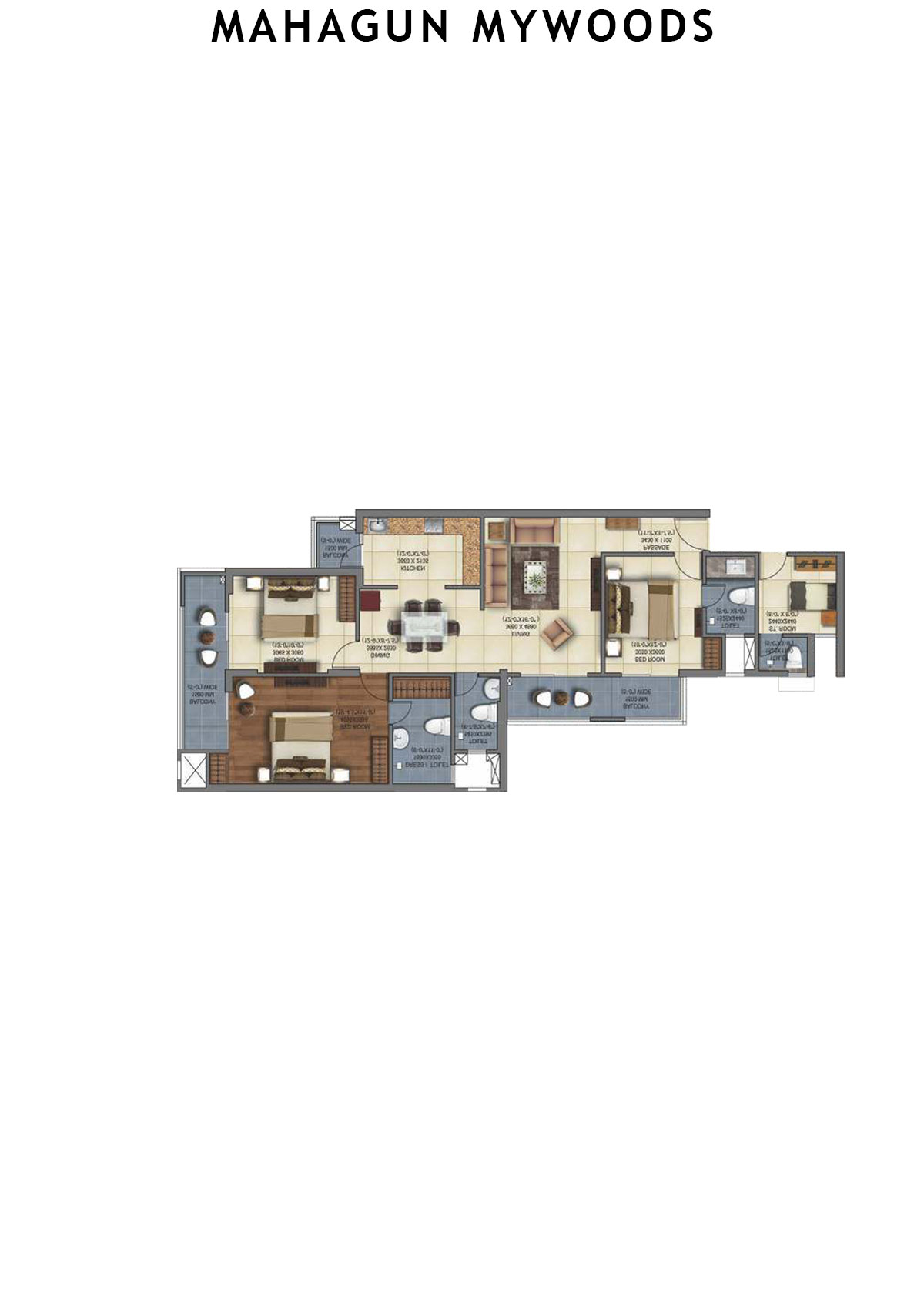 Mahagun Mywoods Chestnut Unit 133 (Type  HIG-3) Floor Plan