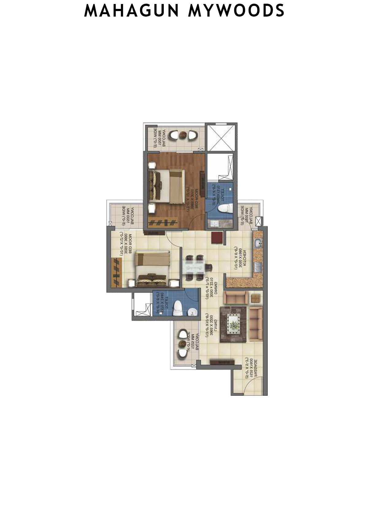Mahagun Mywoods Chestnut Unit 135 (Type  MIG-1) Floor Plan