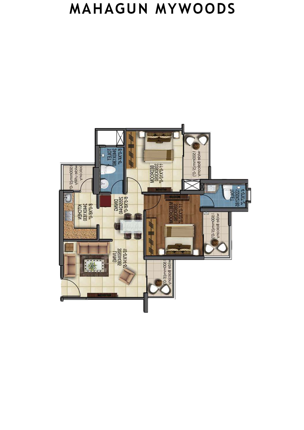 Mahagun Mywoods FiddleWood  Unit 220 (Type  MIG-1) Floor Plan
