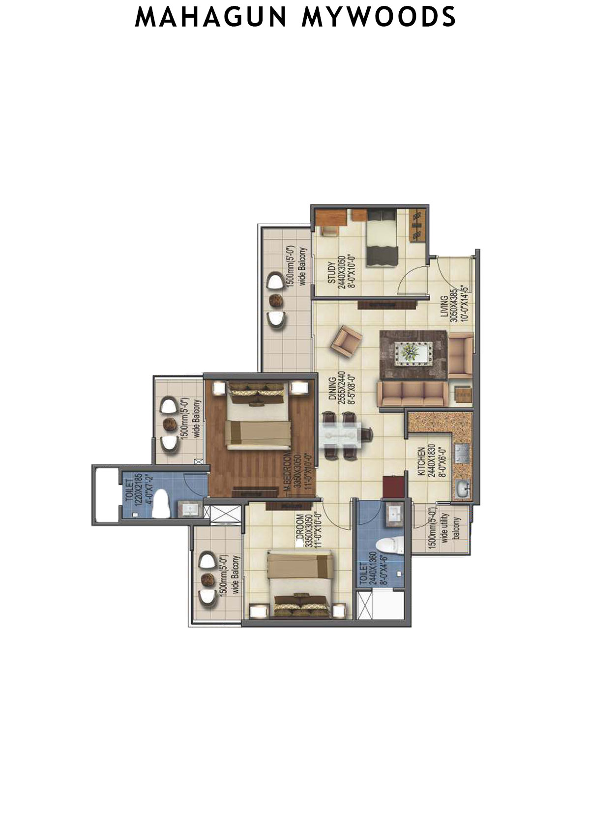 Mahagun Mywoods FiddleWood  Unit 222 (Type  HIG-1) Floor Plan