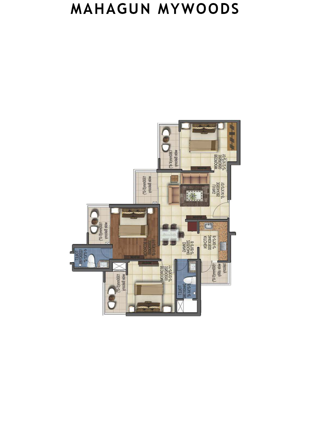 Mahagun Mywoods FiddleWood  Unit 223 (Type  HIG-2) Floor Plan