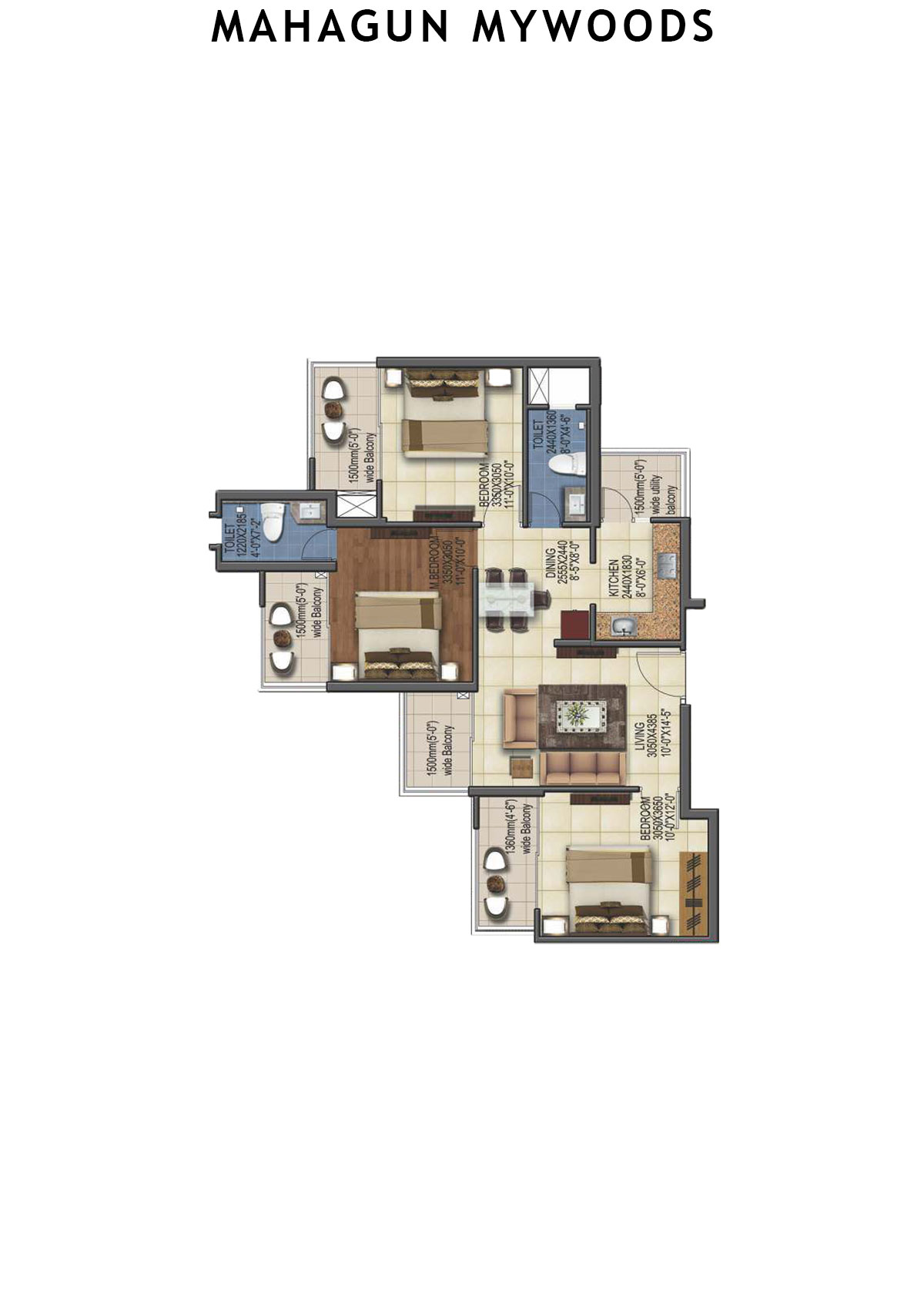 Mahagun Mywoods FiddleWood  Unit 224 (Type  HIG-2) Floor Plan