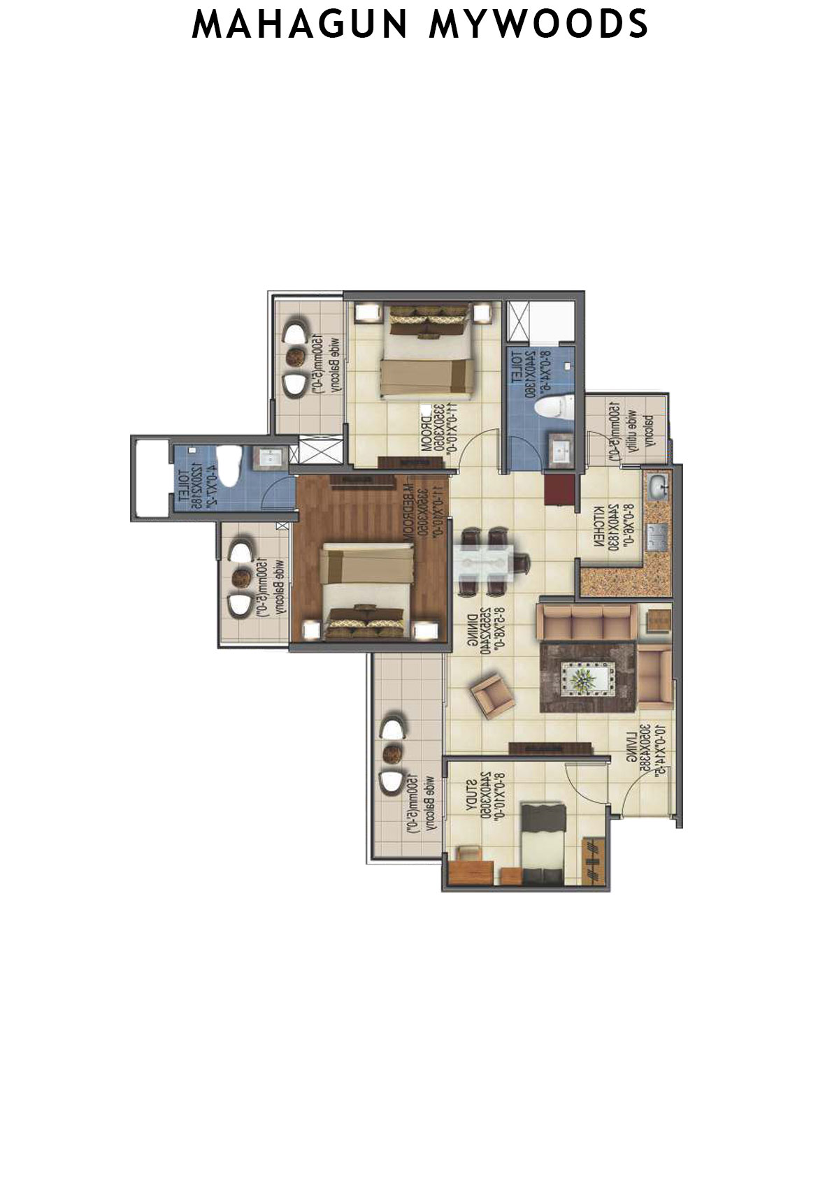 Mahagun Mywoods FiddleWood  Unit 225 (Type  HIG-1) Floor Plan