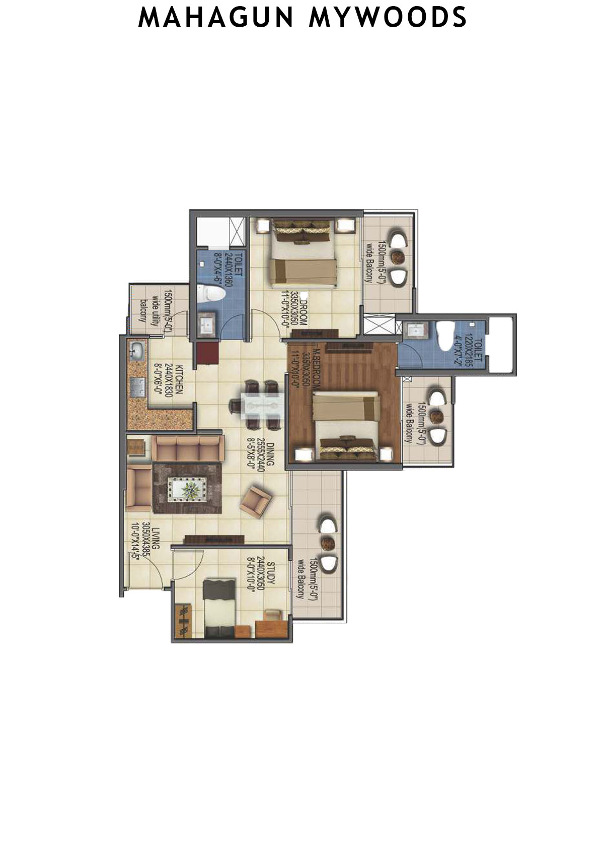 Mahagun Mywoods FiddleWood  Unit 226 (Type  HIG-1) Floor Plan