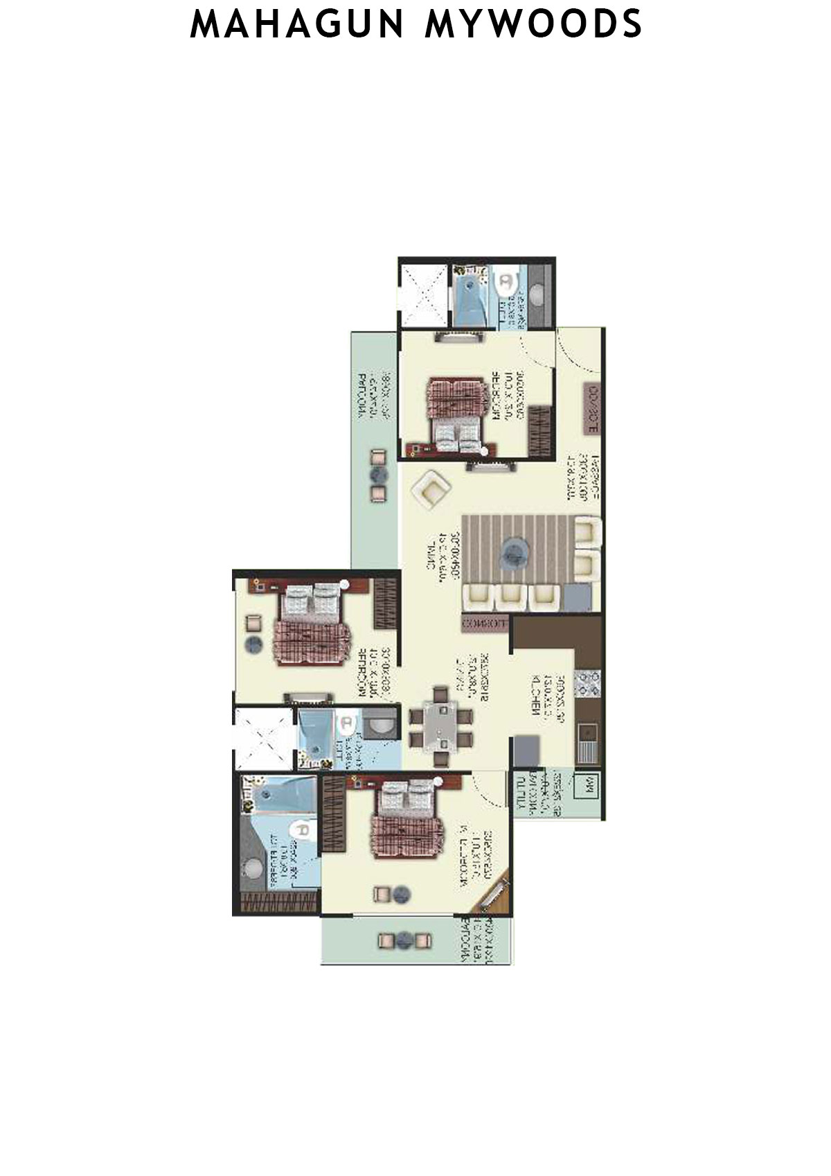 Mahagun Mywoods HazelWood Unit 83 (Type  HIG-3) Floor Plan
