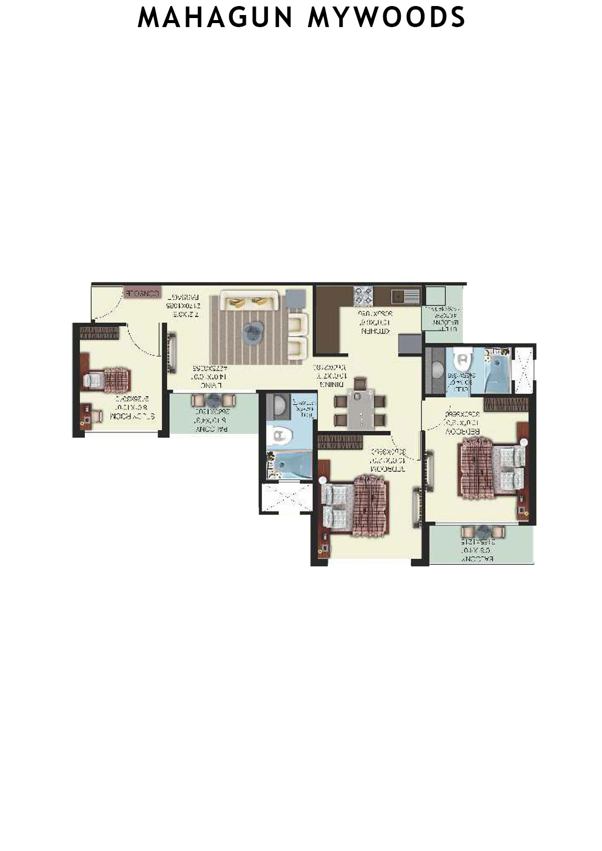 Mahagun Mywoods HazelWood Unit 83 (Type  MIG-2) Floor Plan