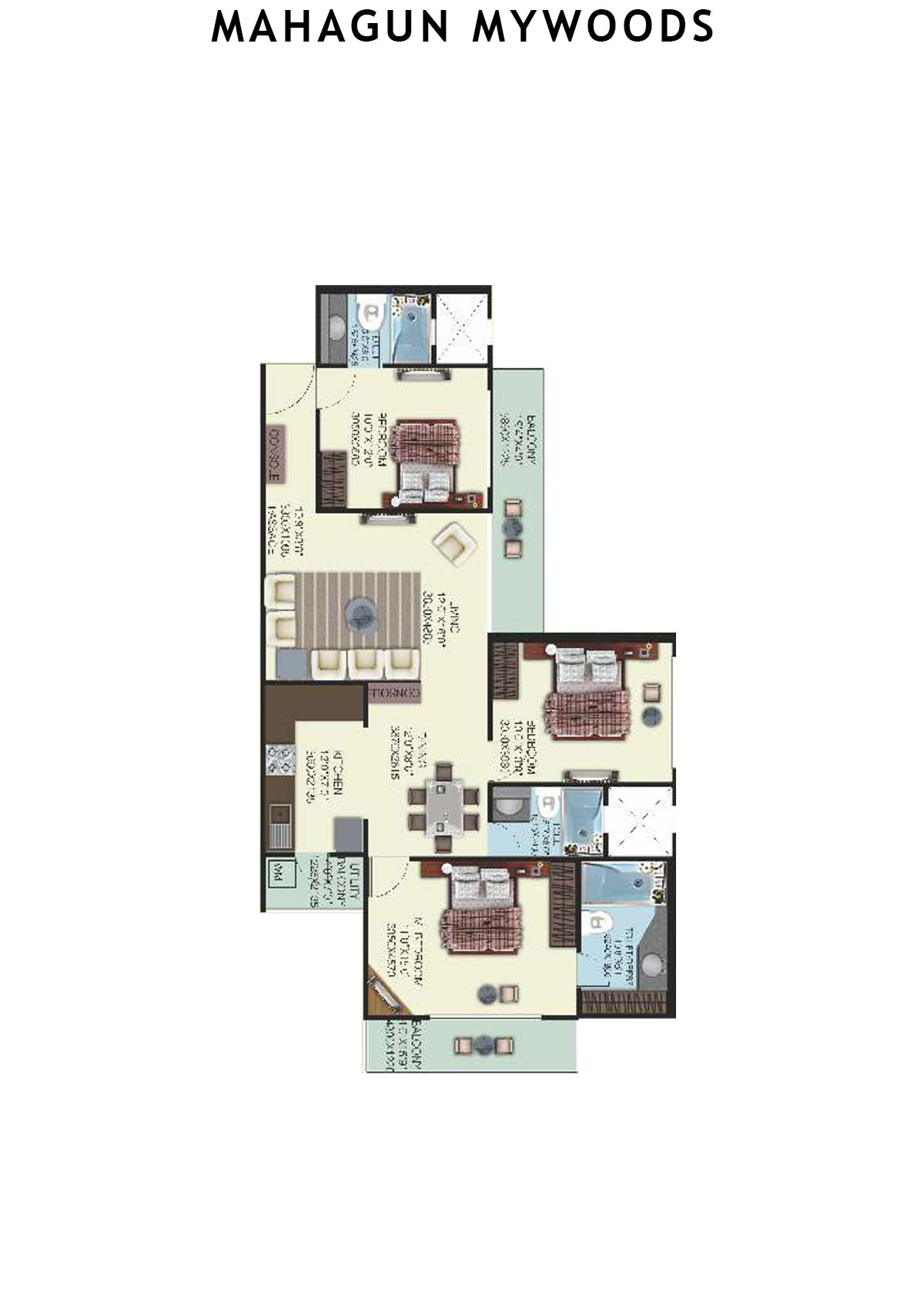 Mahagun Mywoods HazelWood Unit 84 (Type  HIG-3) Floor Plan