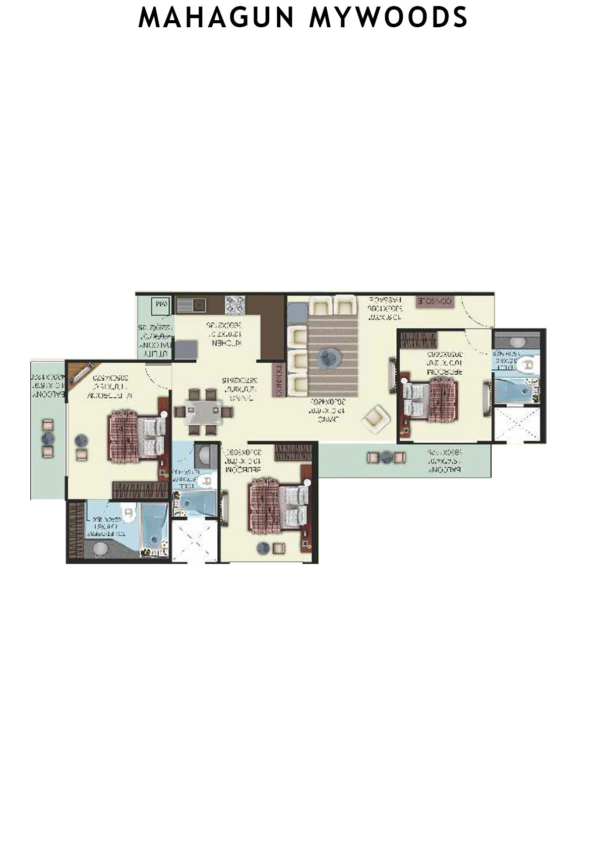 Mahagun Mywoods HazelWood Unit 86 (Type  HIG-3) Floor Plan