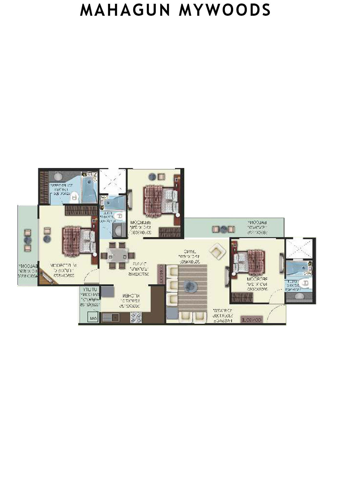 Mahagun Mywoods HazelWood Unit 87 (Type  HIG-3) Floor Plan