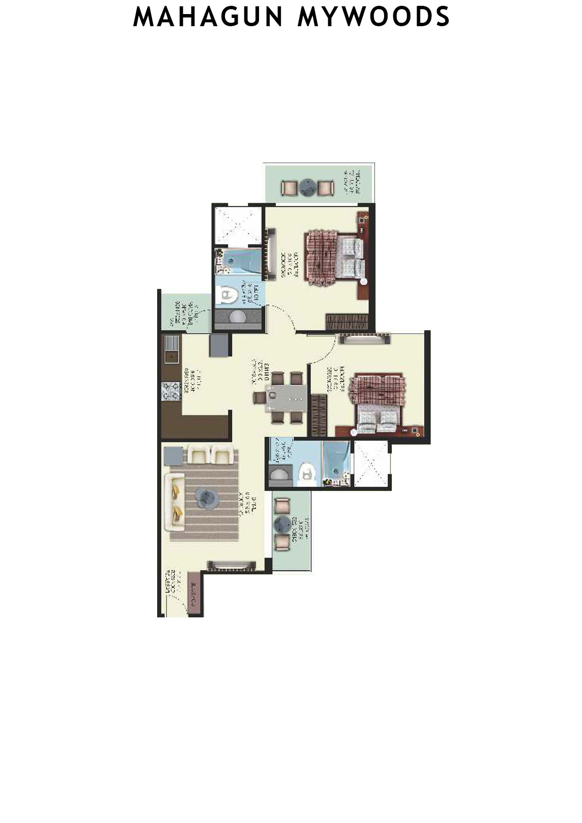 Mahagun Mywoods HazelWood Unit 89 (Type  MIG-1) Floor Plan