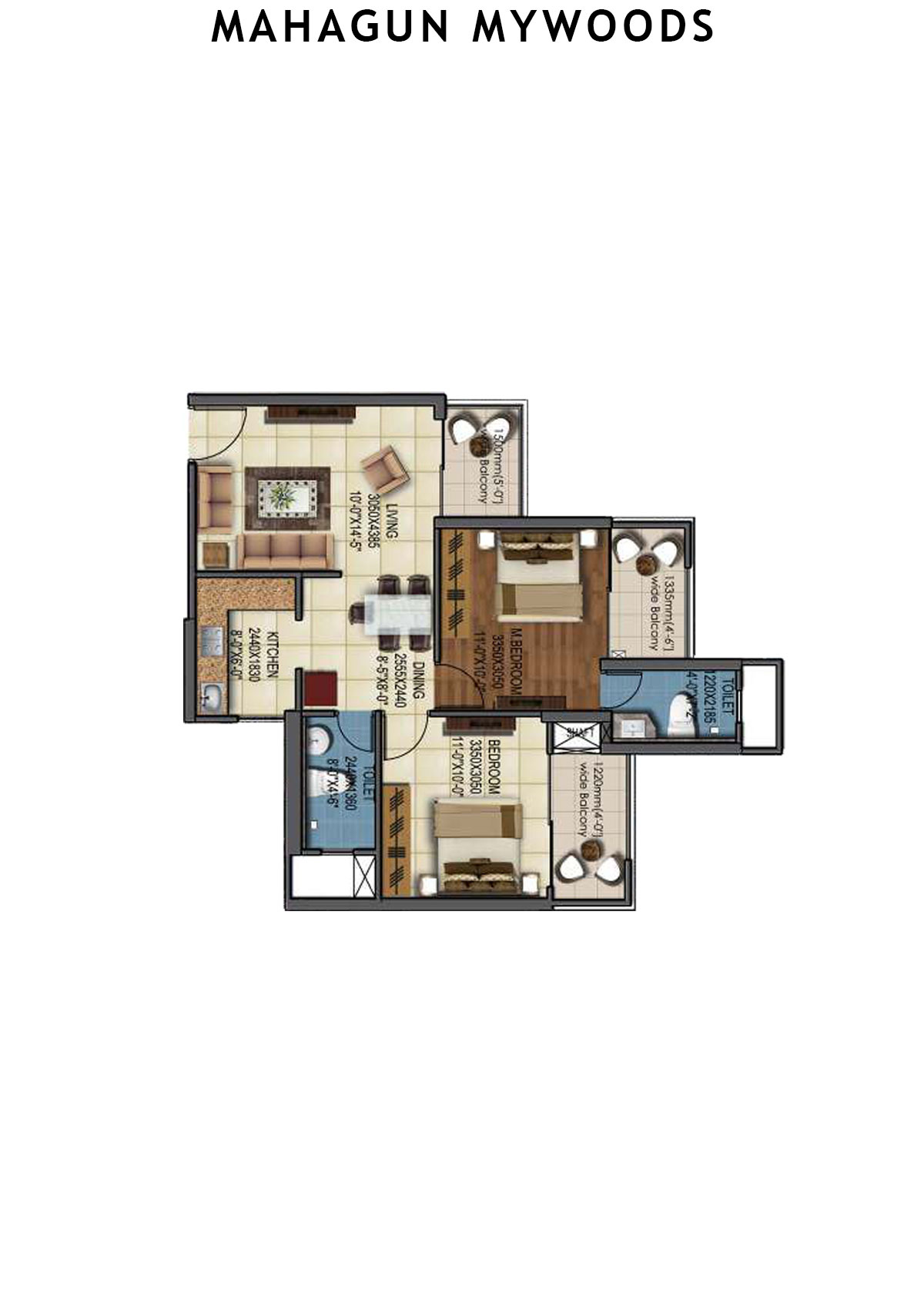 Mahagun Mywoods Laurel Unit 204 (Type  MIG-1) Floor Plan