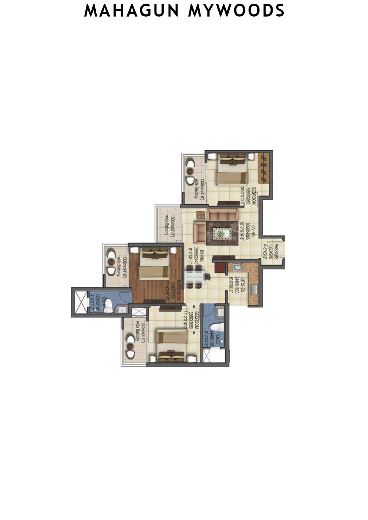 Mahagun Mywoods Laurel Unit 205 (Type  HIG-1) Floor Plan