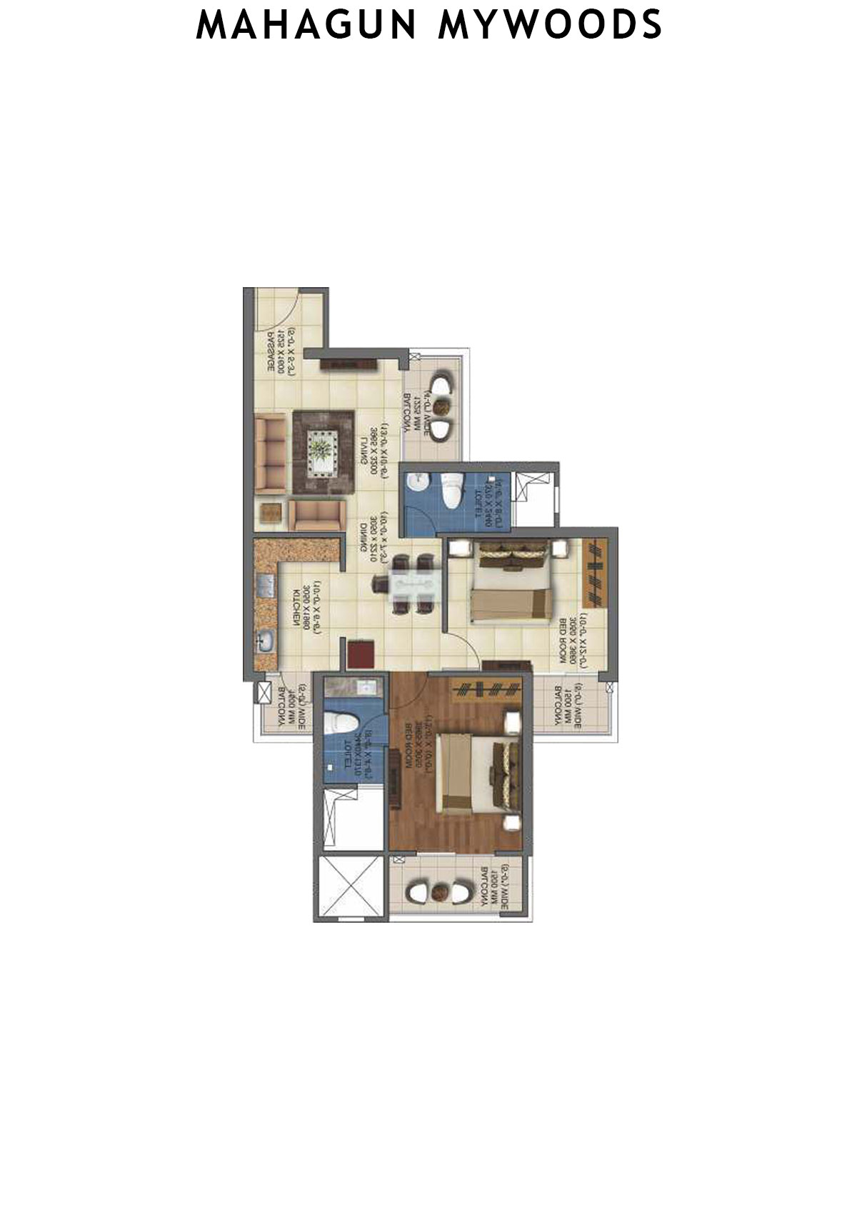 Mahagun Mywoods Limewood  Unit 147 (Type  MIG-1) Floor Plan