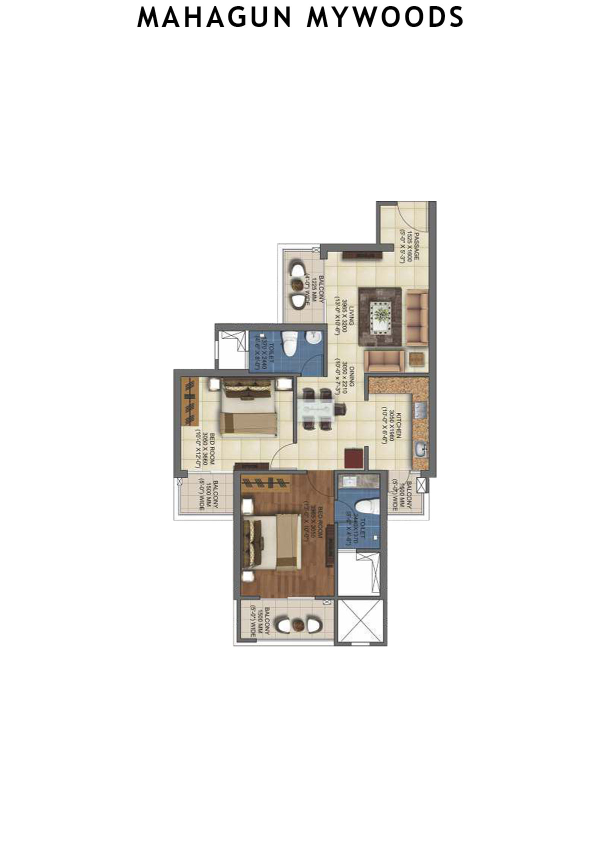 Mahagun Mywoods Limewood  Unit 148 (Type  MIG-1) Floor Plan