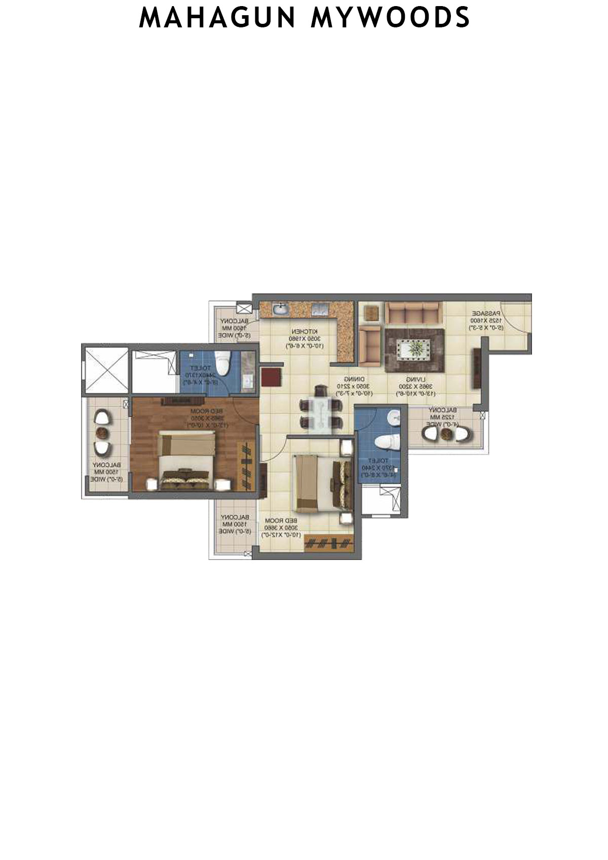 Mahagun Mywoods Limewood  Unit 149 (Type  MIG-1) Floor Plan