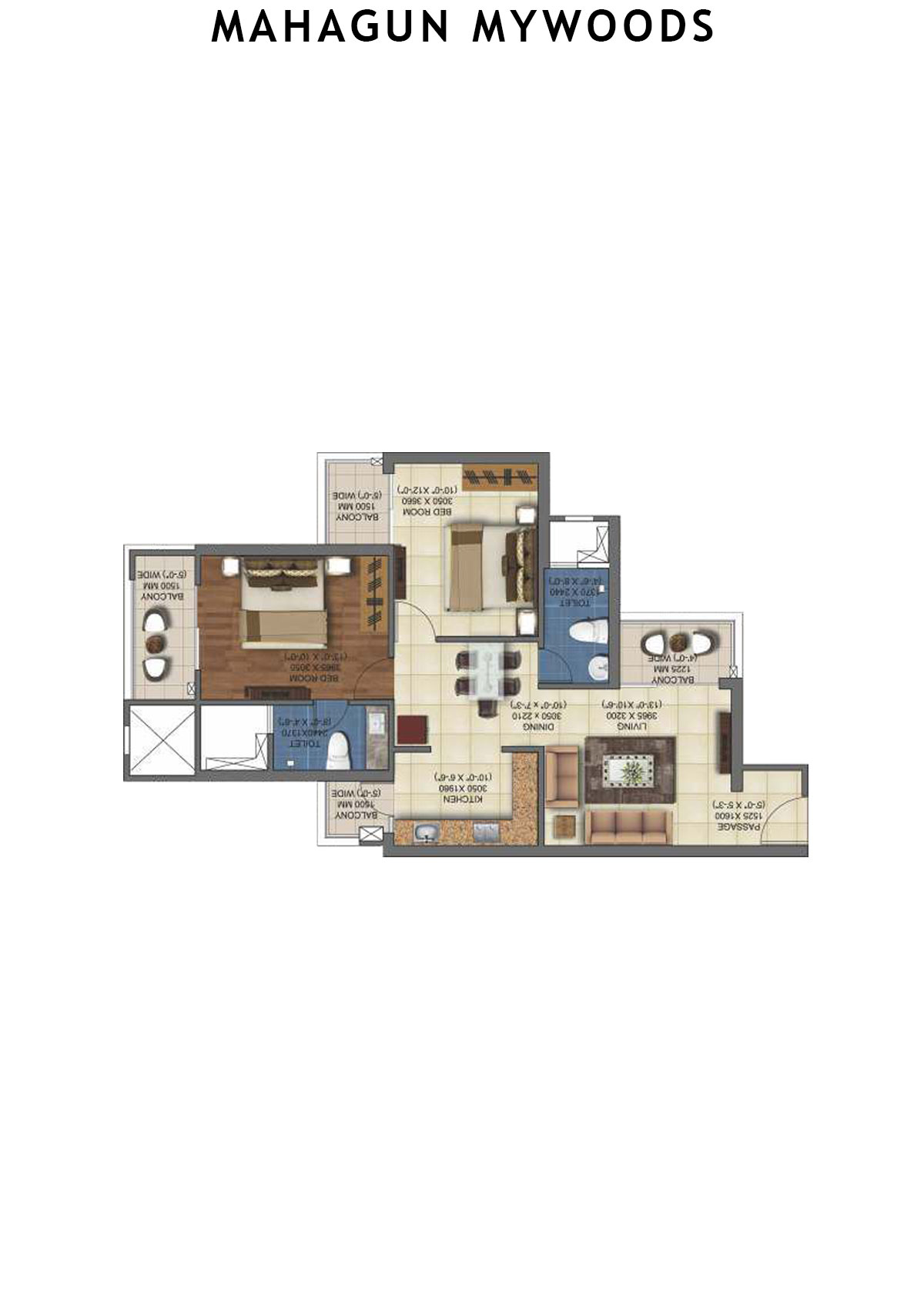 Mahagun Mywoods Limewood  Unit 150 (Type  MIG-1) Floor Plan