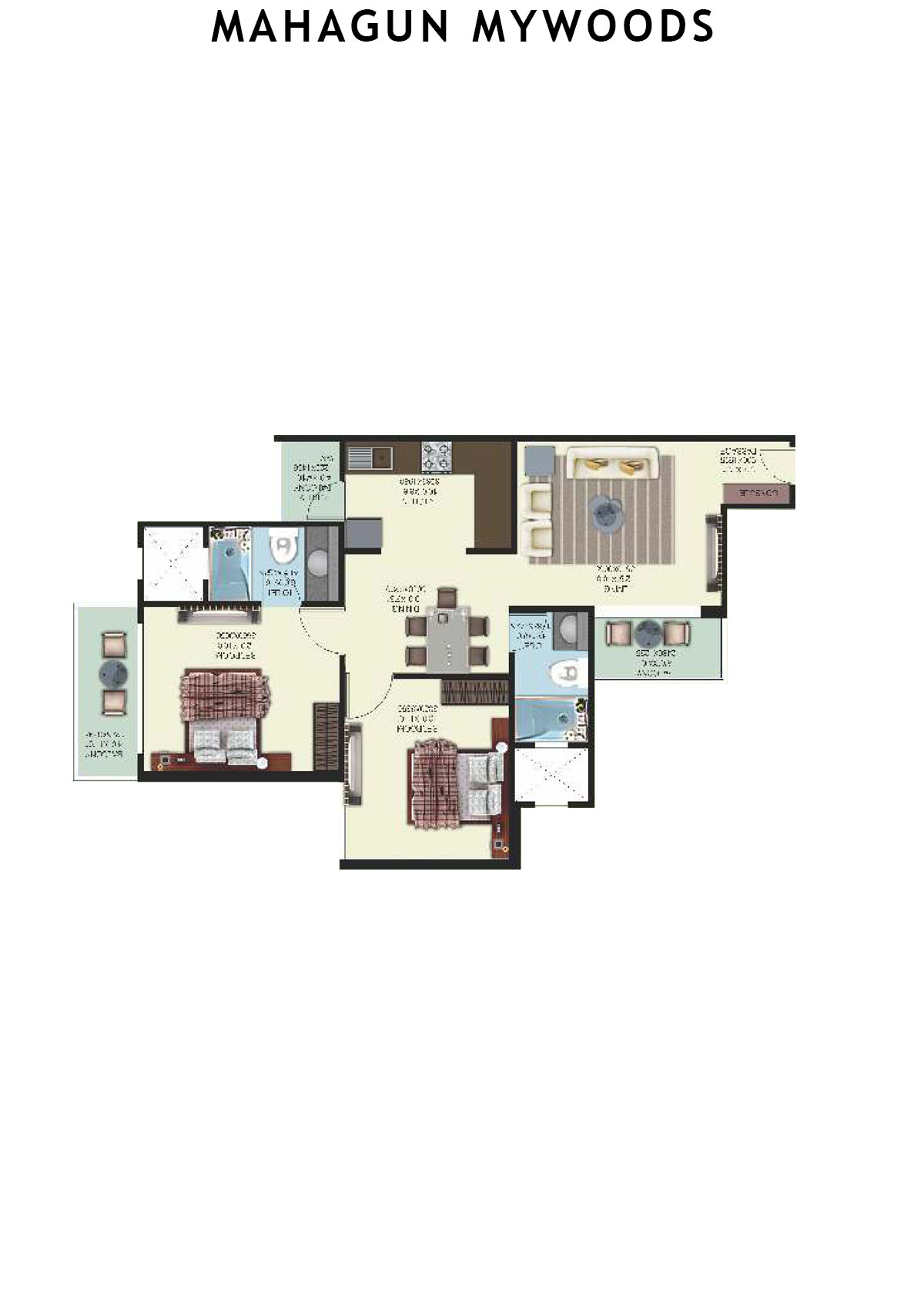 Mahagun Mywoods Mahogany Unit 80 (Type  MIG-1) Floor Plan