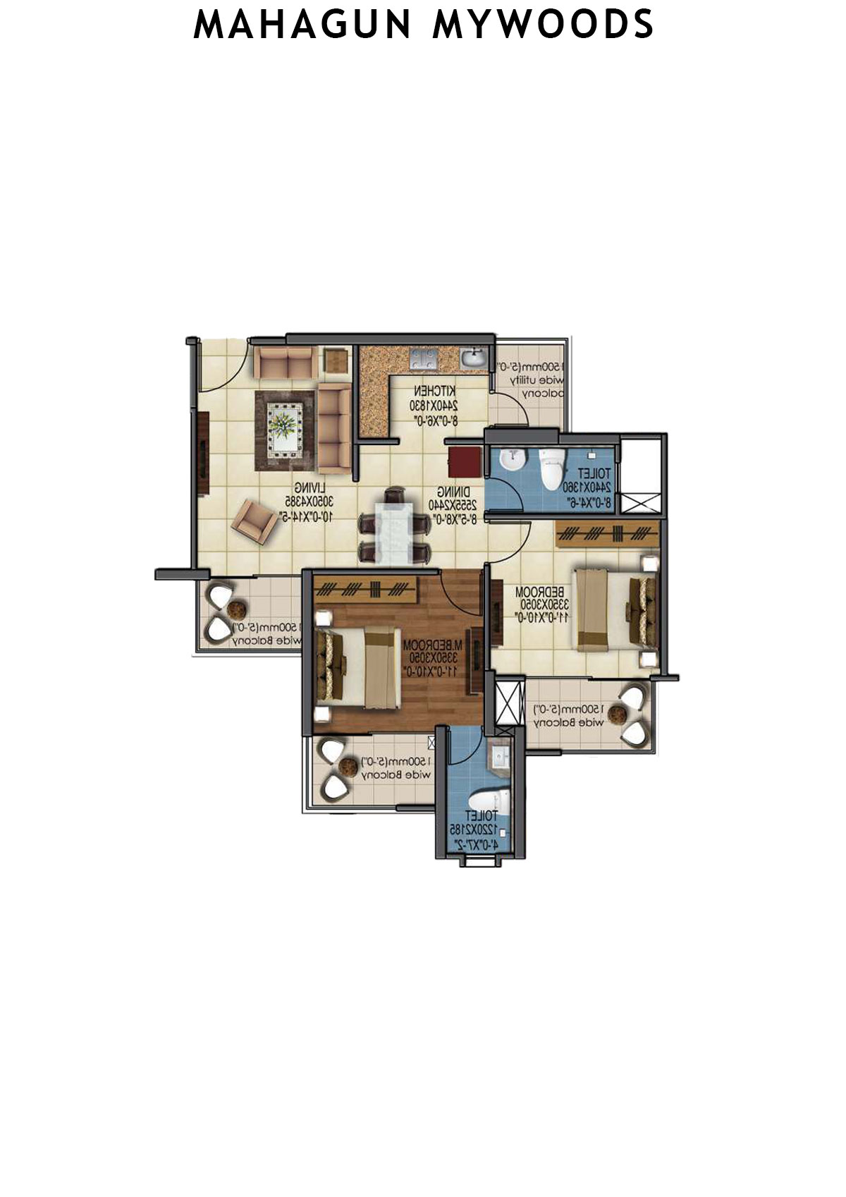 Mahagun Mywoods Marvella Unit 158 (Type  MIG-1) Floor Plan