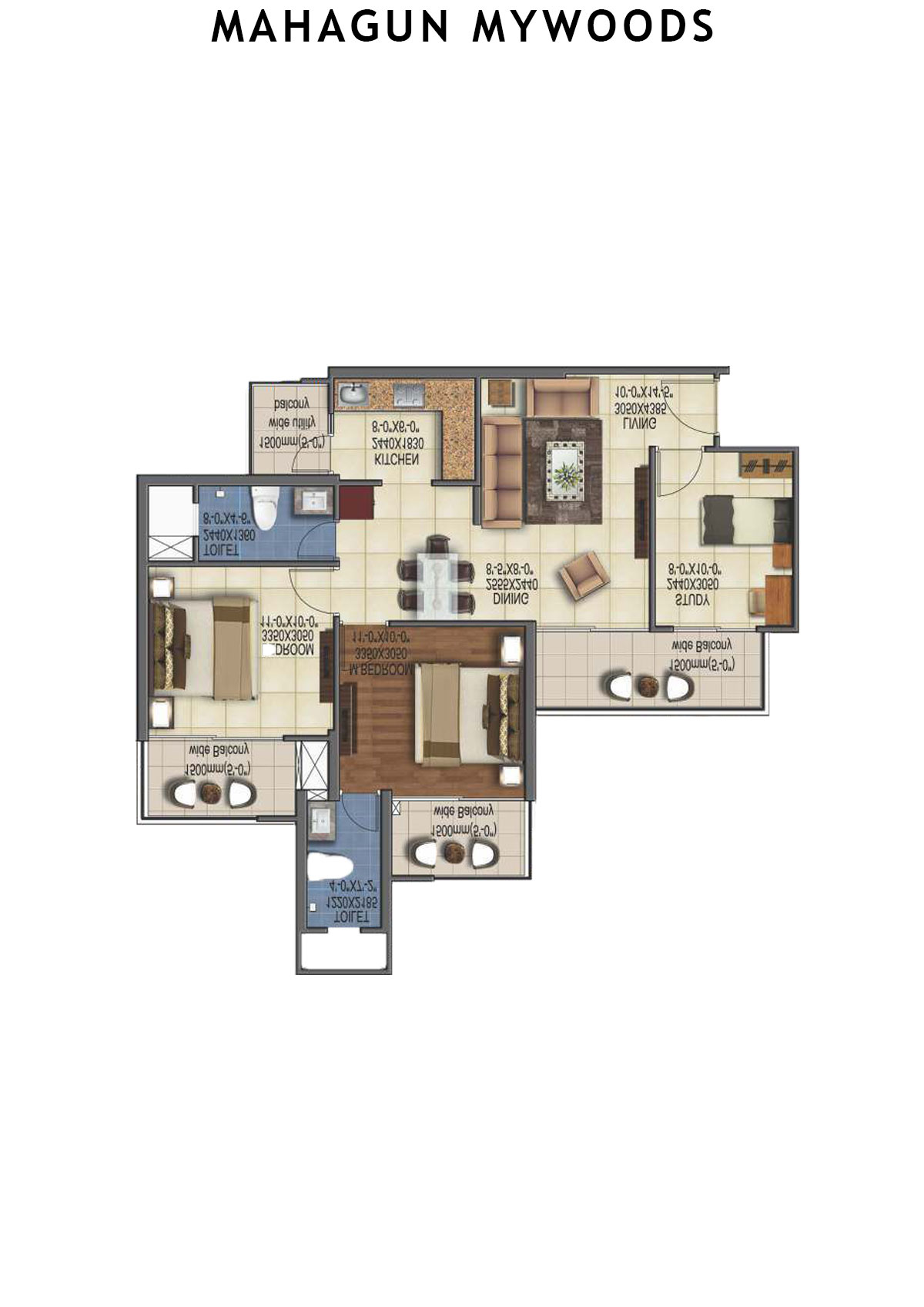 Mahagun Mywoods Marvella Unit 159 (Type  HIG-1) Floor Plan