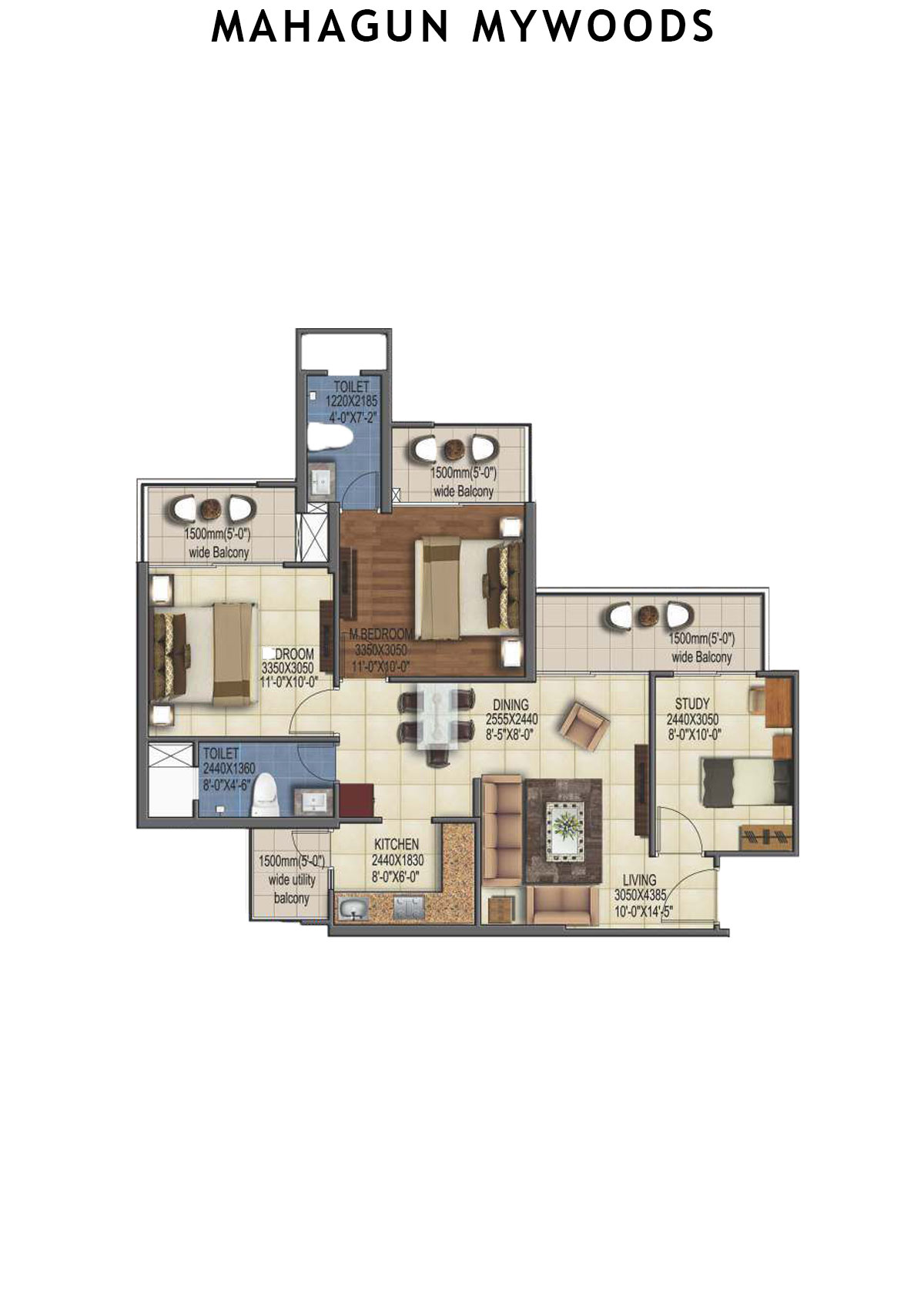 Mahagun Mywoods Marvella Unit 160 (Type  HIG-1) Floor Plan