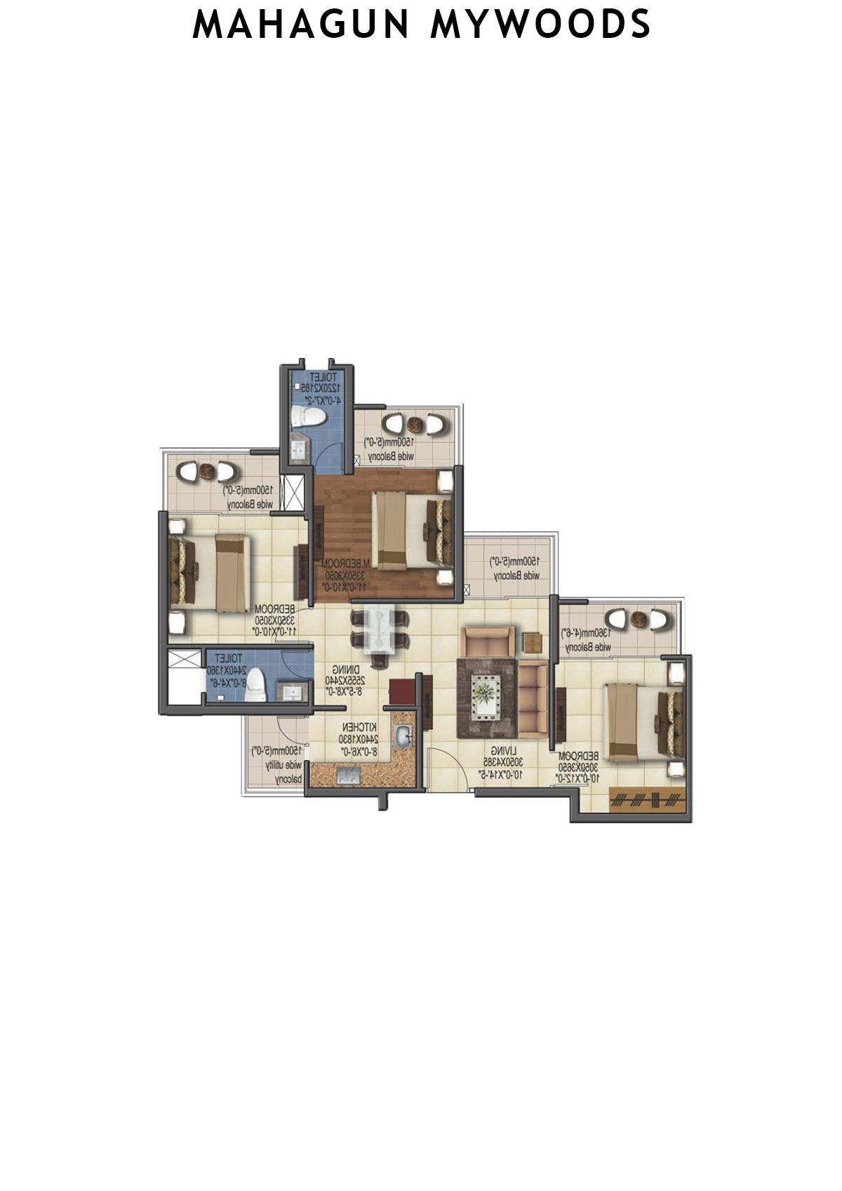 Mahagun Mywoods Marvella Unit 161 (Type  HIG-2) Floor Plan