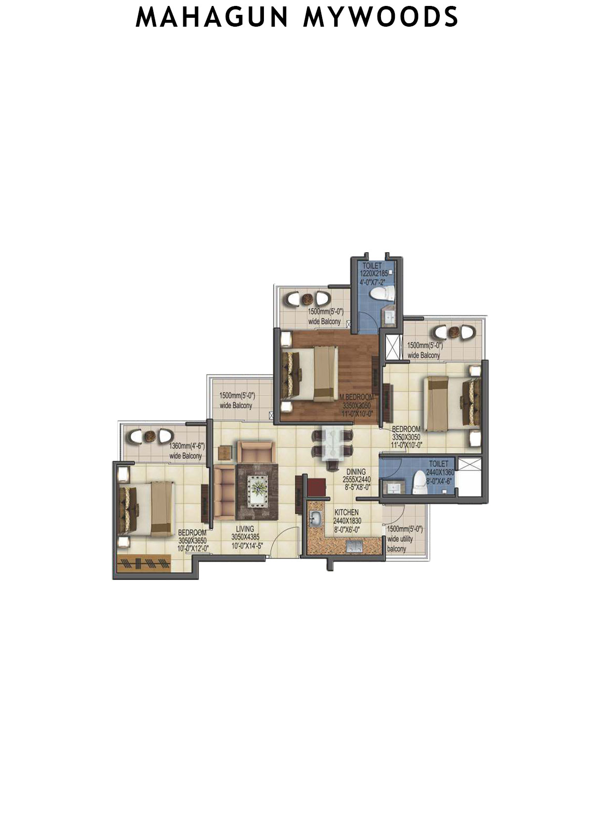 Mahagun Mywoods Marvella Unit 162 (Type  HIG-2) Floor Plan