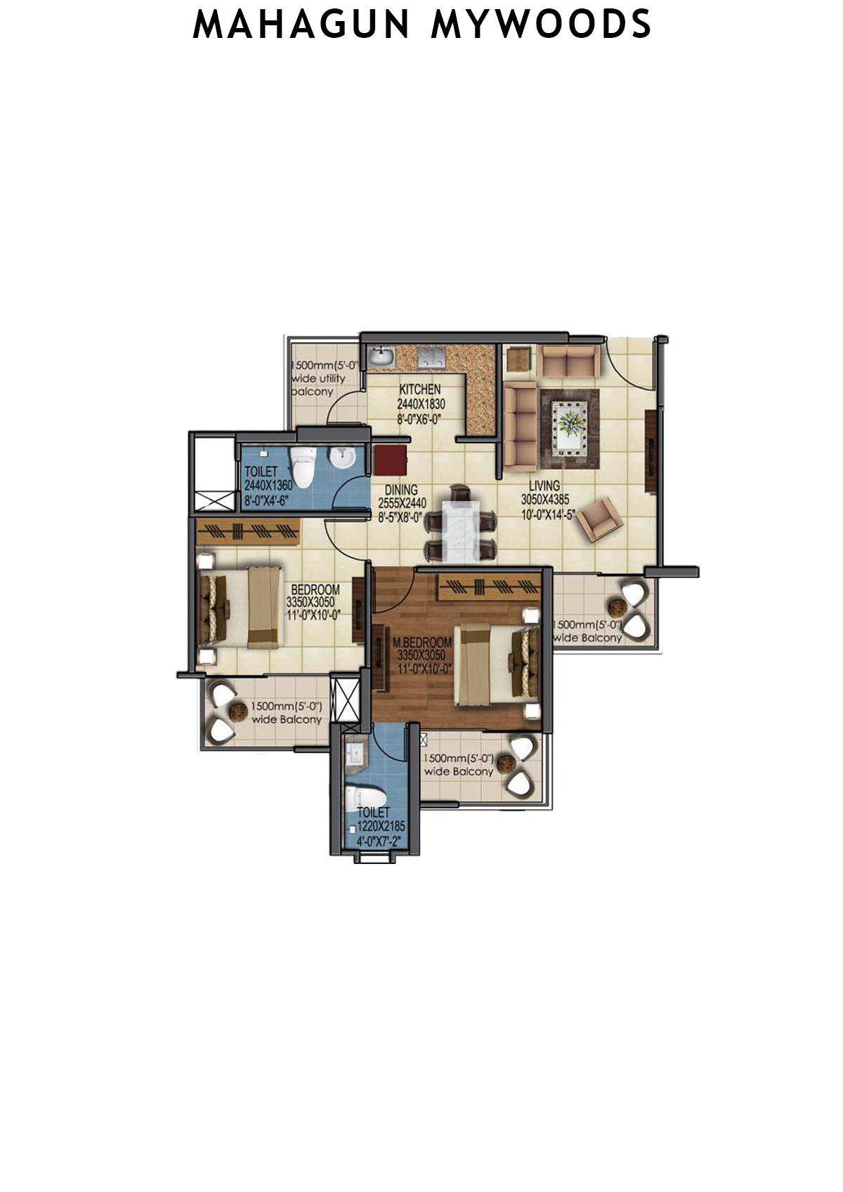 Mahagun Mywoods Marvella Unit 165 (Type  MIG-1) Floor Plan