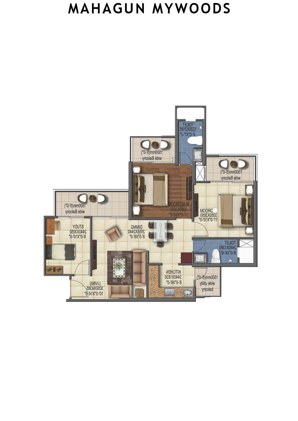 Mahagun Mywoods Marvella Unit 171 (Type  HIG-1) Floor Plan
