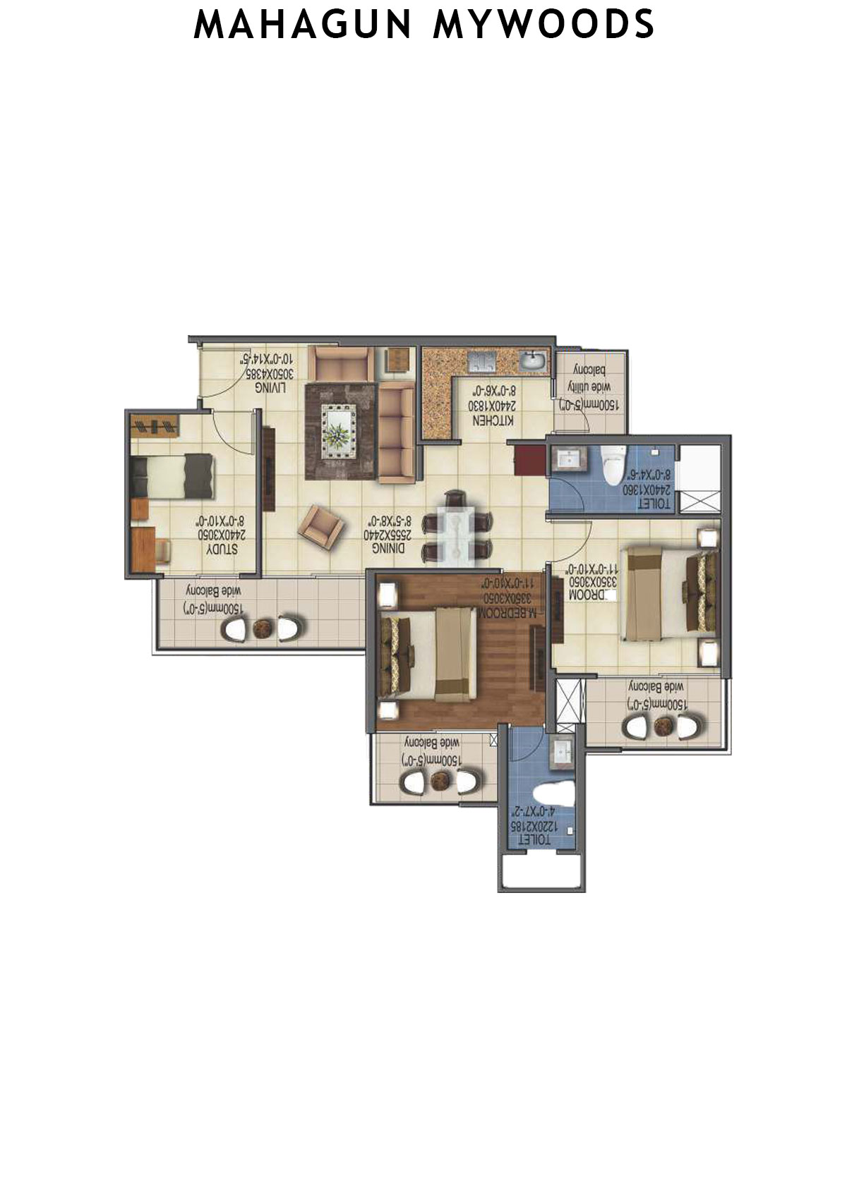Mahagun Mywoods Marvella Unit 172 (Type  HIG-1) Floor Plan