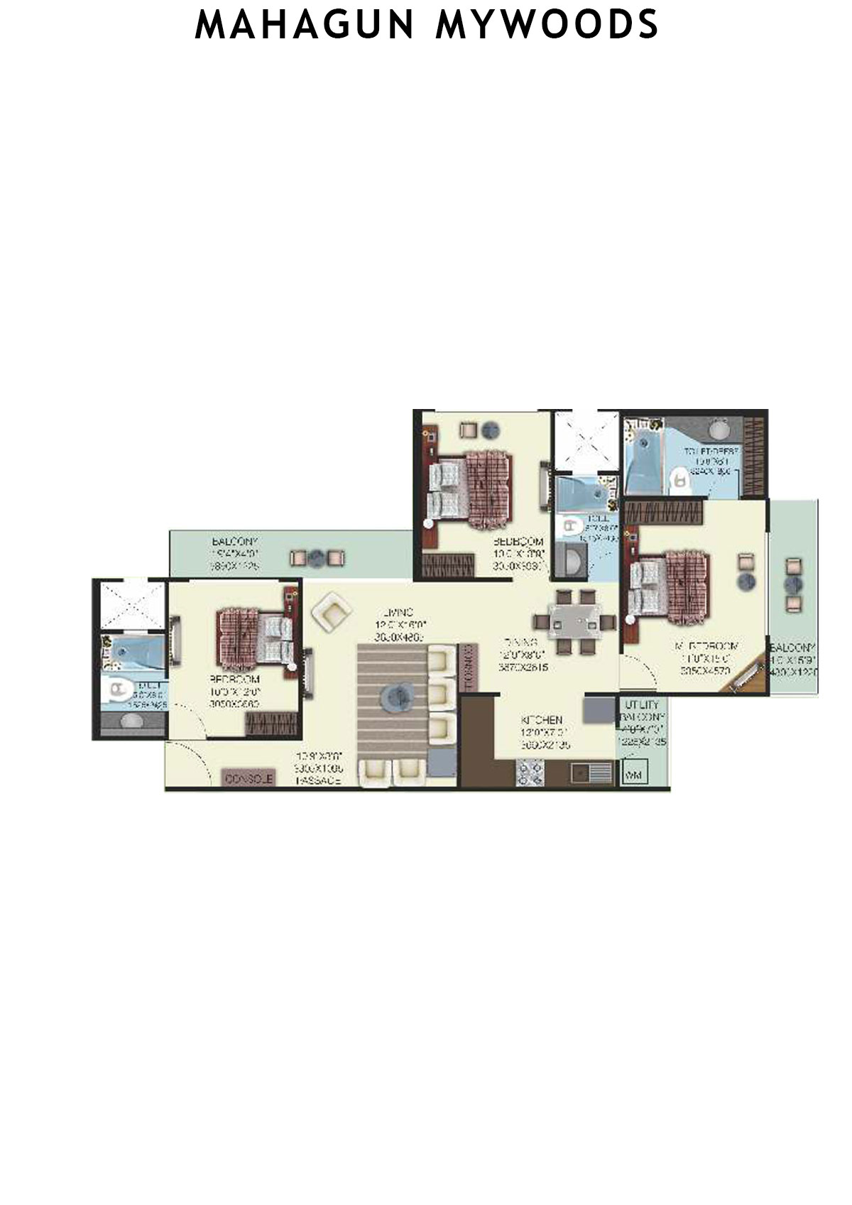 Mahagun Mywoods OakWood Unit 26 (Type  HIG-3) Floor Plan