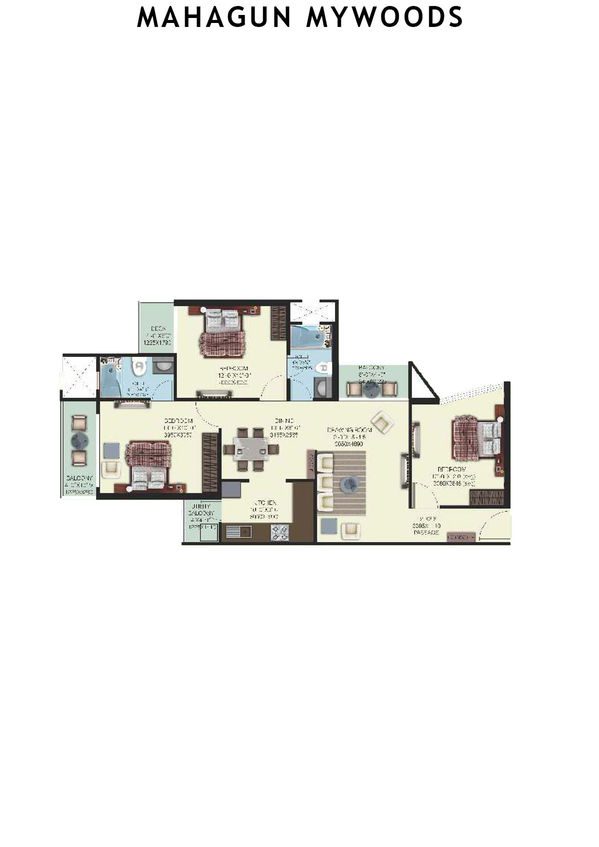 Mahagun Mywoods Tower Palm Unit 126 (Type  HIG-1) Floor Plan