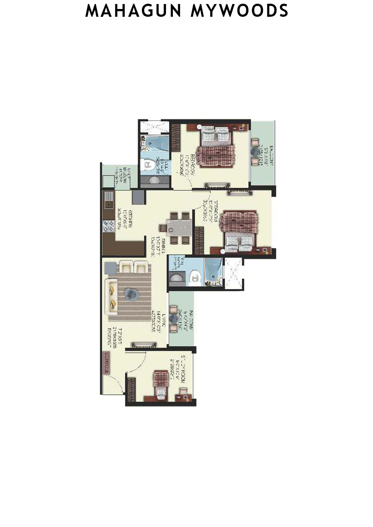 Mahagun Mywoods Tower Palm Unit 128 (Type  MIG-2) Floor Plan