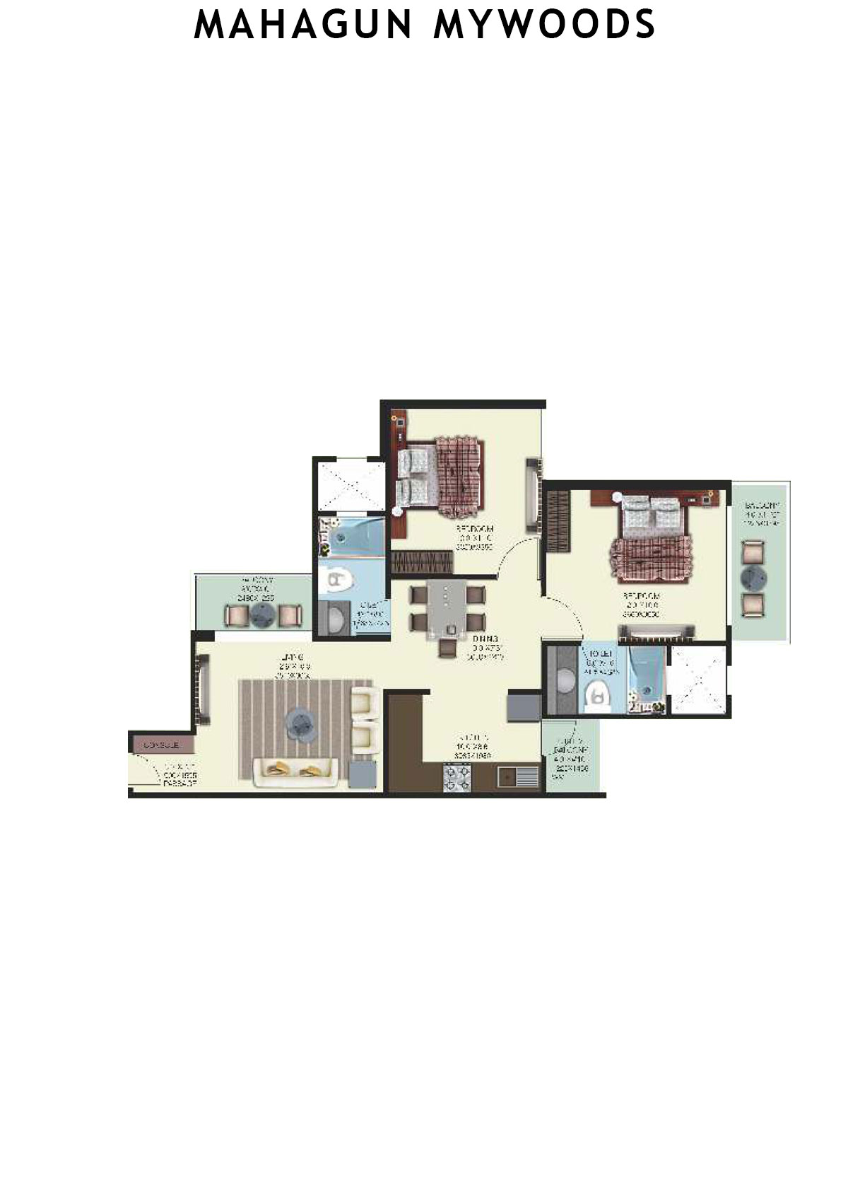 Mahagun Mywoods Tower Palm Unit 129 (Type  MIG-1) Floor Plan