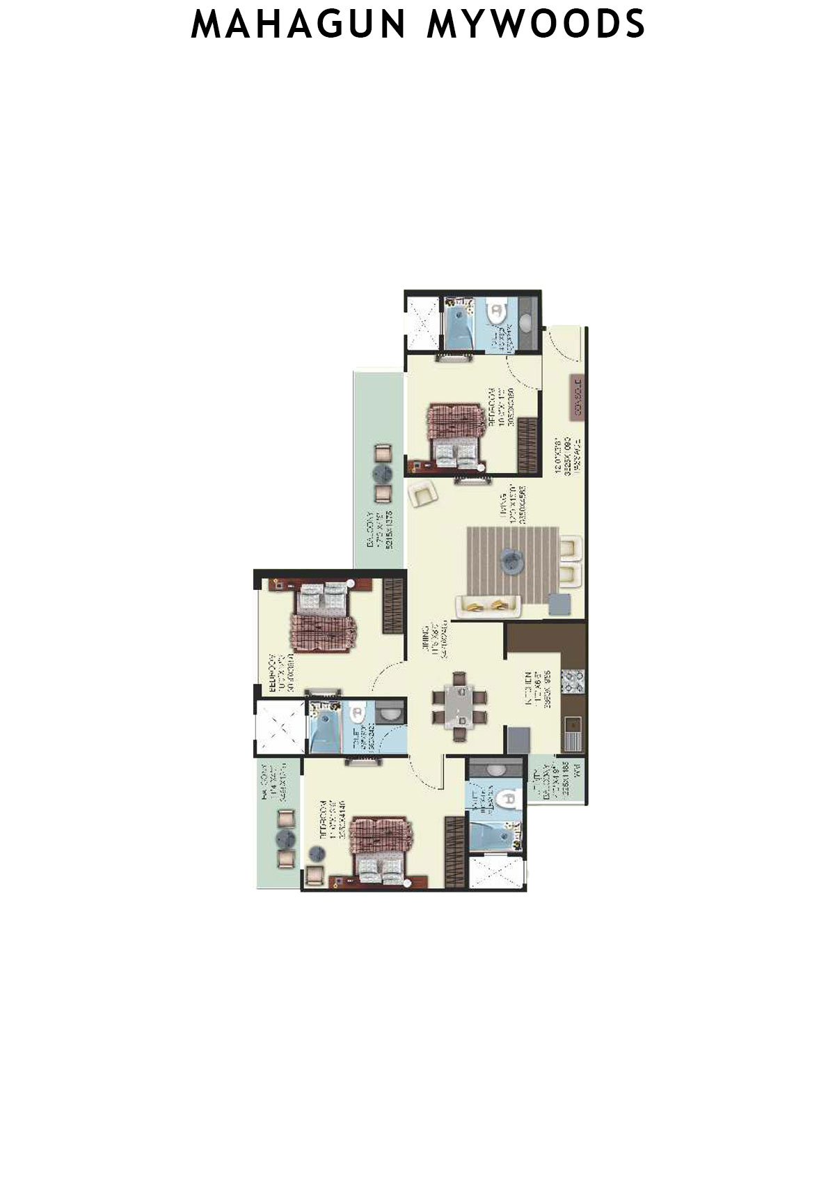 Mahagun Mywoods RedWood  Unit 116 (Type  HIG-2) Floor Plan