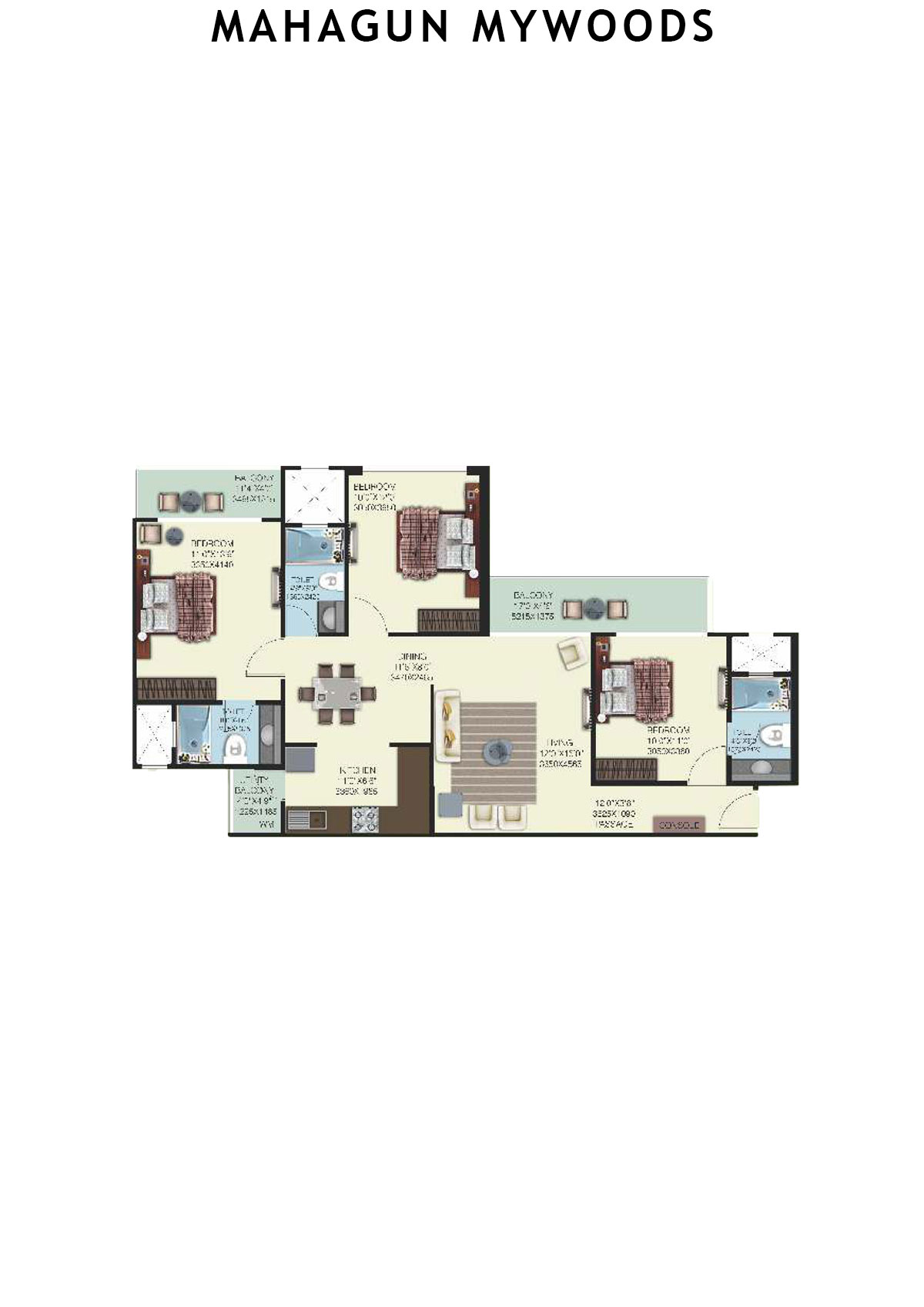 Mahagun Mywoods RoseWood Unit 39 (Type  HIG-2) Floor Plan
