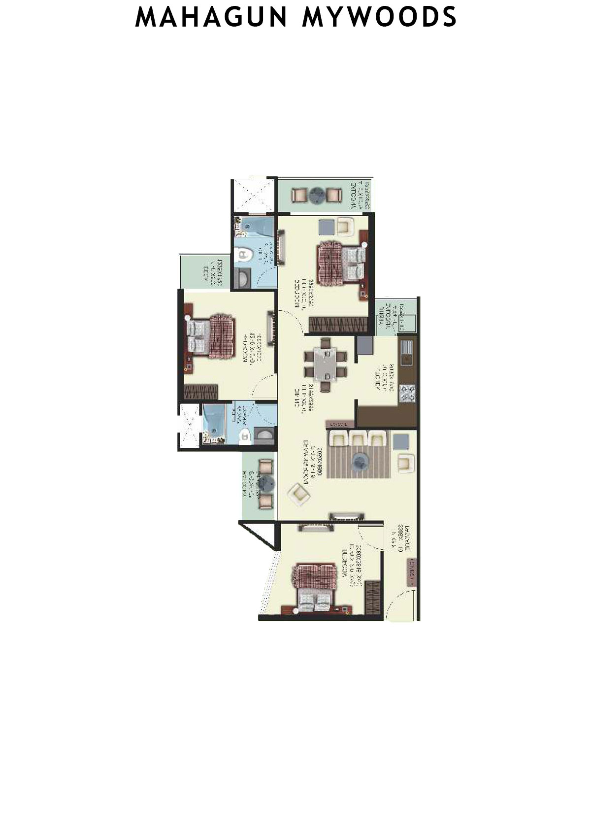 Mahagun Mywoods RoseWood Unit 40 (Type  HIG-1) Floor Plan