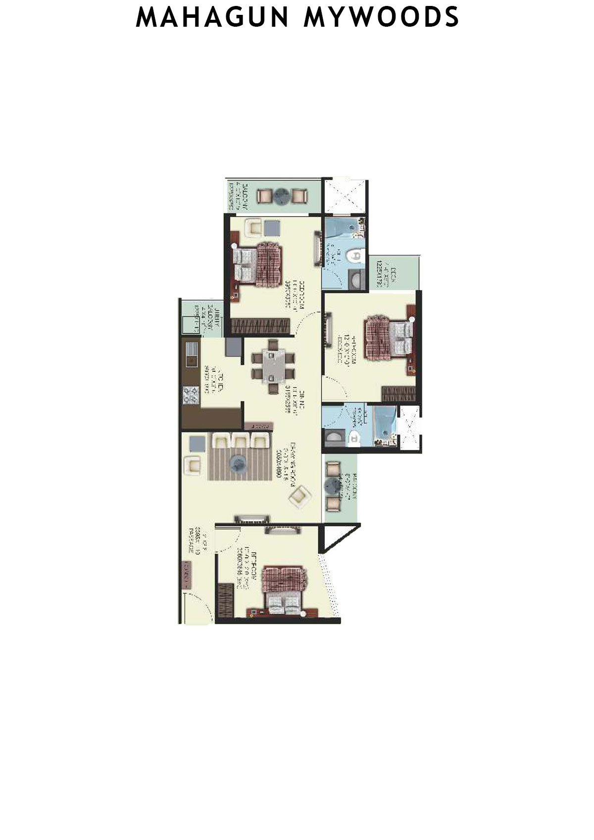 Mahagun Mywoods RoseWood Unit 41 (Type  HIG-1) Floor Plan