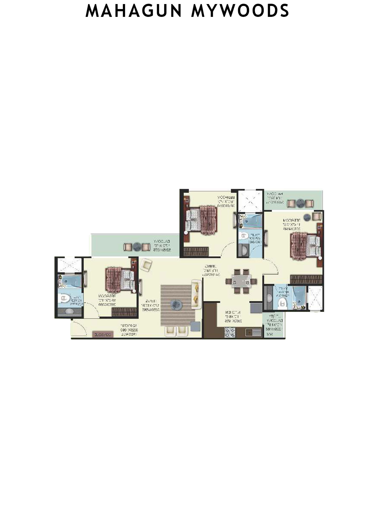 Mahagun Mywoods SandalWood Unit 42 (Type  HIG-2) Floor Plan