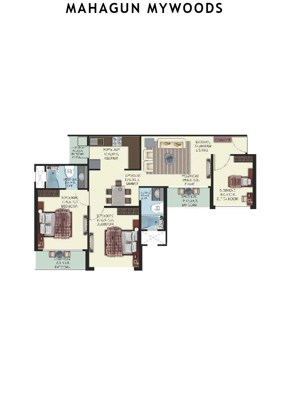 Mahagun Mywoods Walnut Unit 16 (Type  MIG-2) Floor Plan