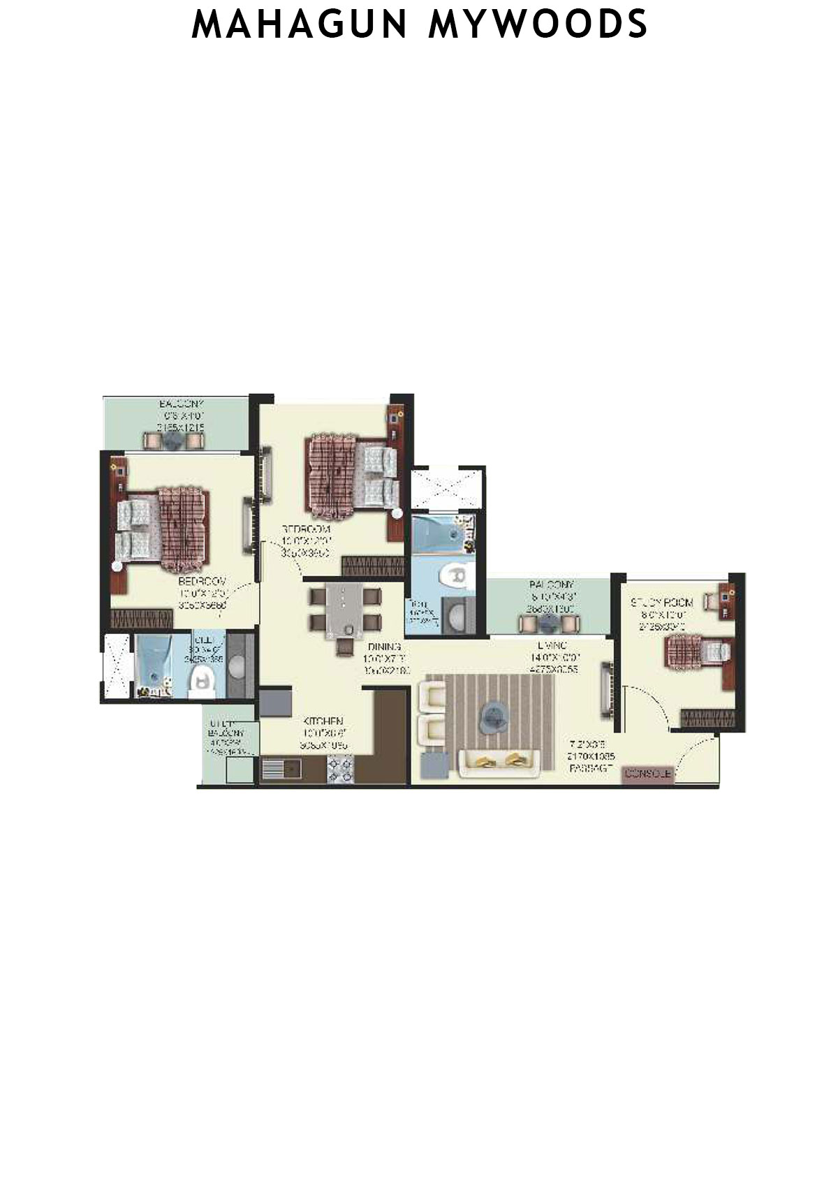 Mahagun Mywoods Walnut Unit 17 (Type  MIG-2) Floor Plan
