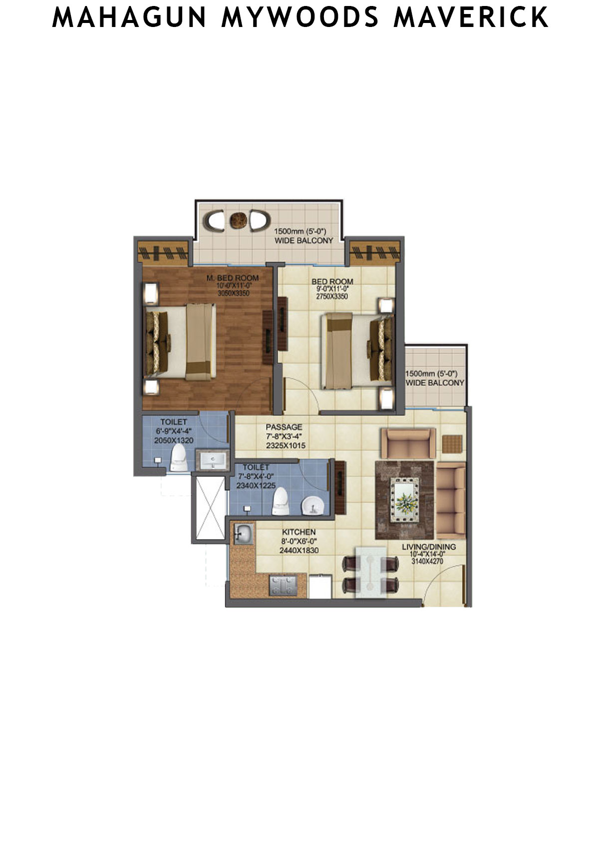 Mahagun Mywoods Maverick Wing 10 Unit 236 (Type MIG-1A) Floor Plan