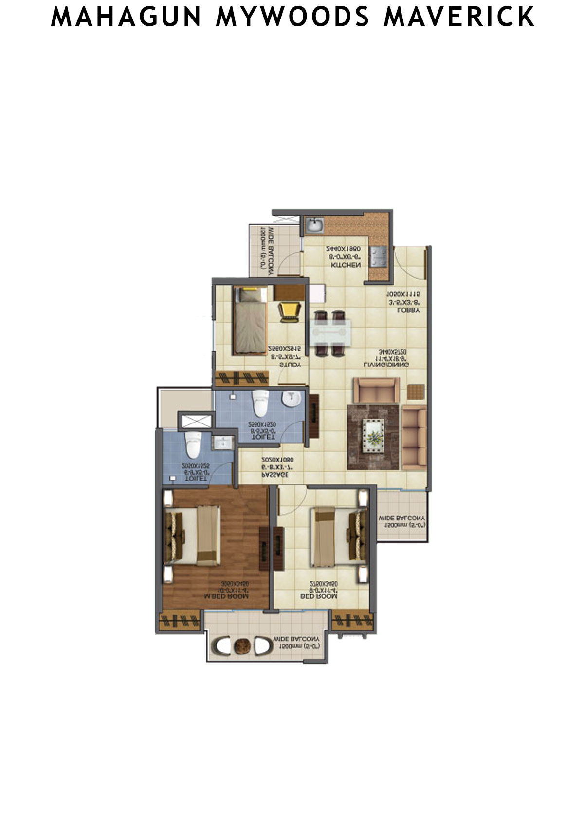Mahagun Mywoods Maverick Wing 10 Unit 244 (Type HIG-1) Floor Plan