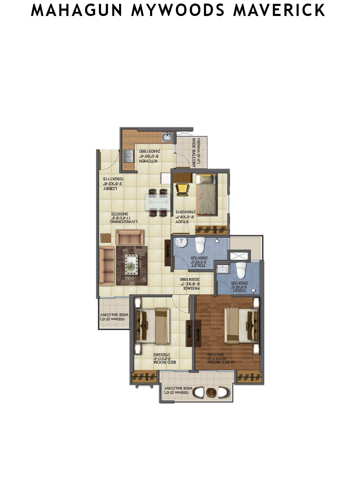 Mahagun Mywoods Maverick Wing 10 Unit 247 (Type HIG-1) Floor Plan