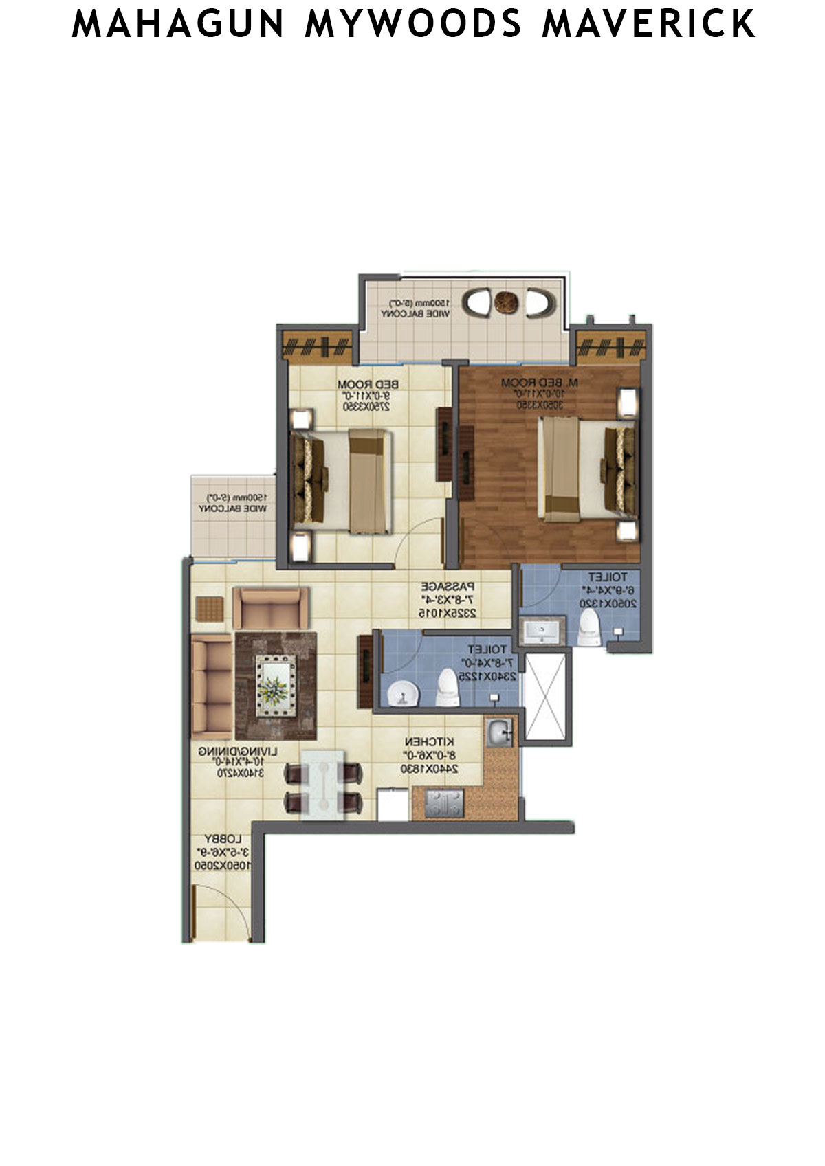 Mahagun Mywoods Maverick Wing 10 Unit 250 (Type MIG- 1B) Floor Plan