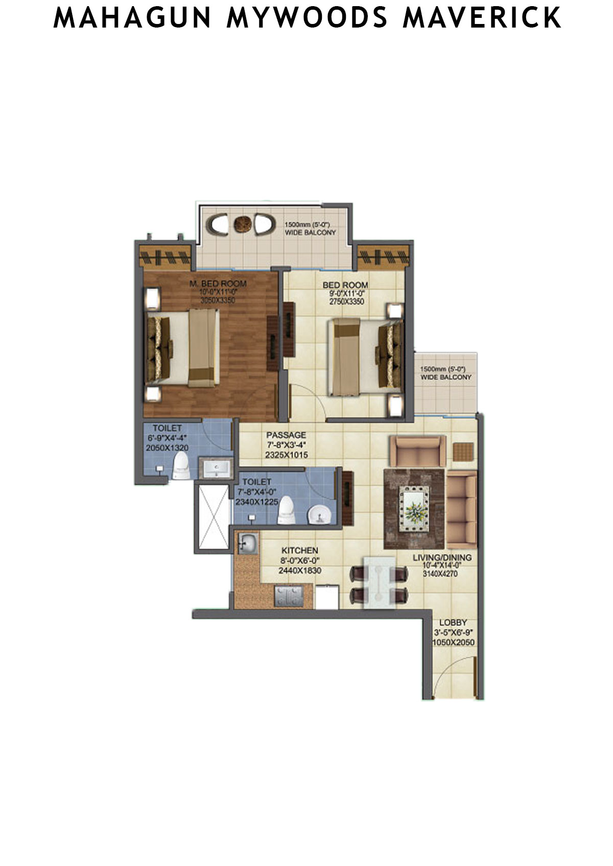 Mahagun Mywoods Maverick Wing 10 Unit 253 (Type MIG-1B) Floor Plan