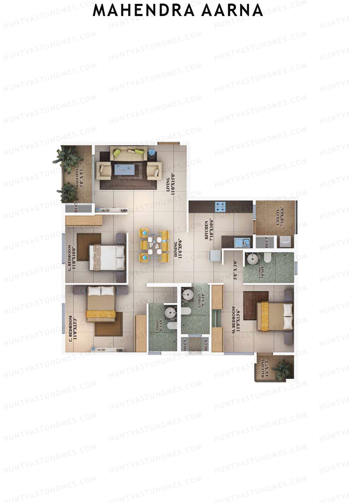 Mahendra Aarna Tower 1 Unit 12 (Type 5) Floor Plan