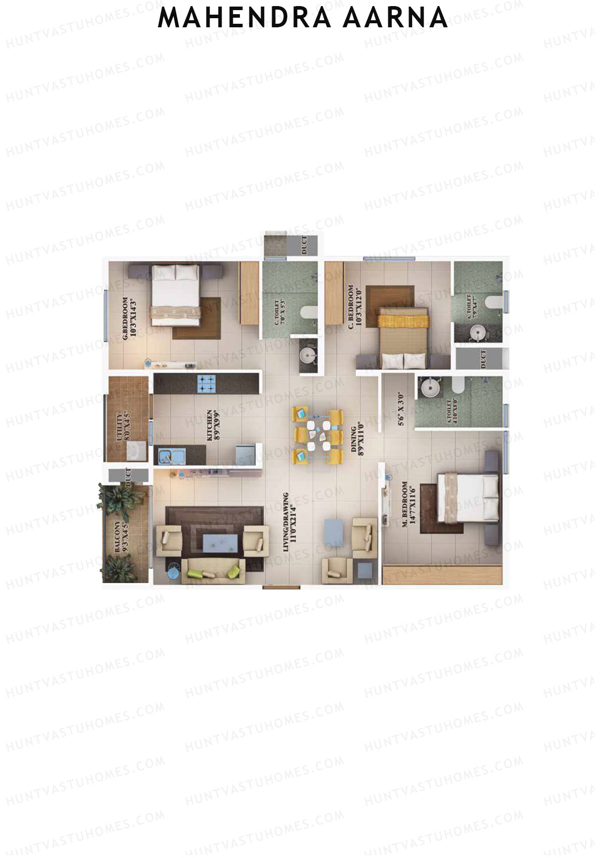 Mahendra Aarna Tower 1 Unit 1 (Type 3) Floor Plan