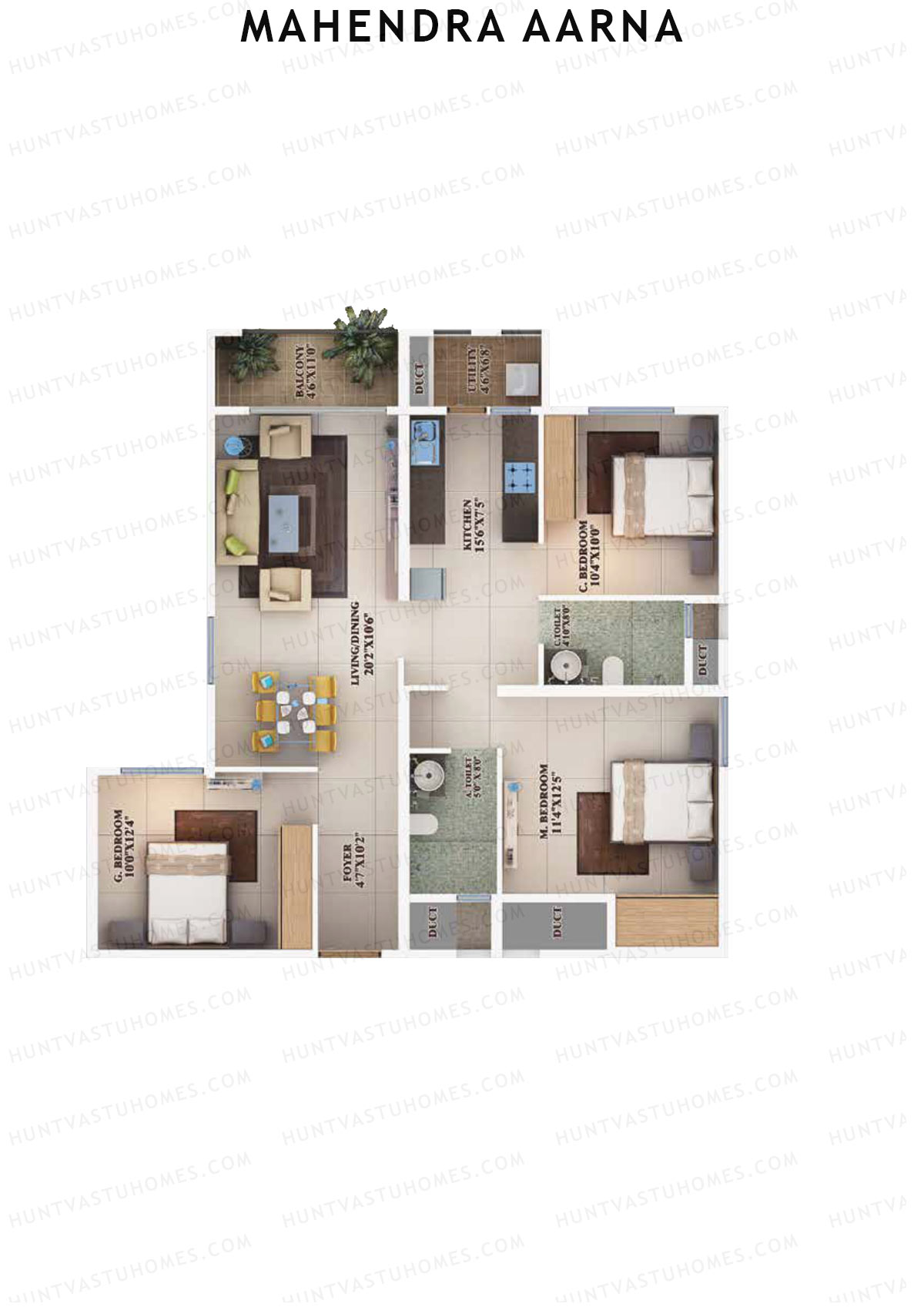 Mahendra Aarna Tower 1 Unit 3 (Type 7) Floor Plan